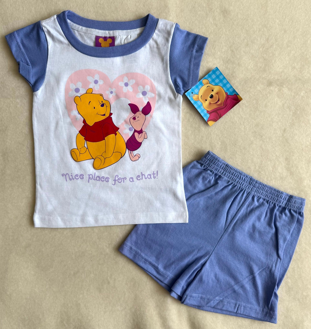 Vintage 90s Disney Pooh Shorts Set Unisex Size 3T Piglet Nice Place For A Chat